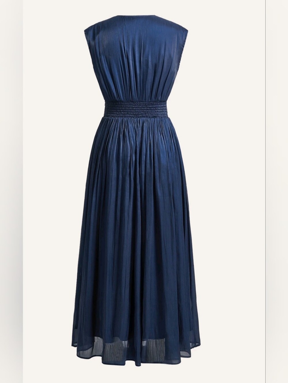 New Metallic Sequin Beaded 3D Flower Maxi Dress Ruched Waist Navy Blue - Picture 10 of 14